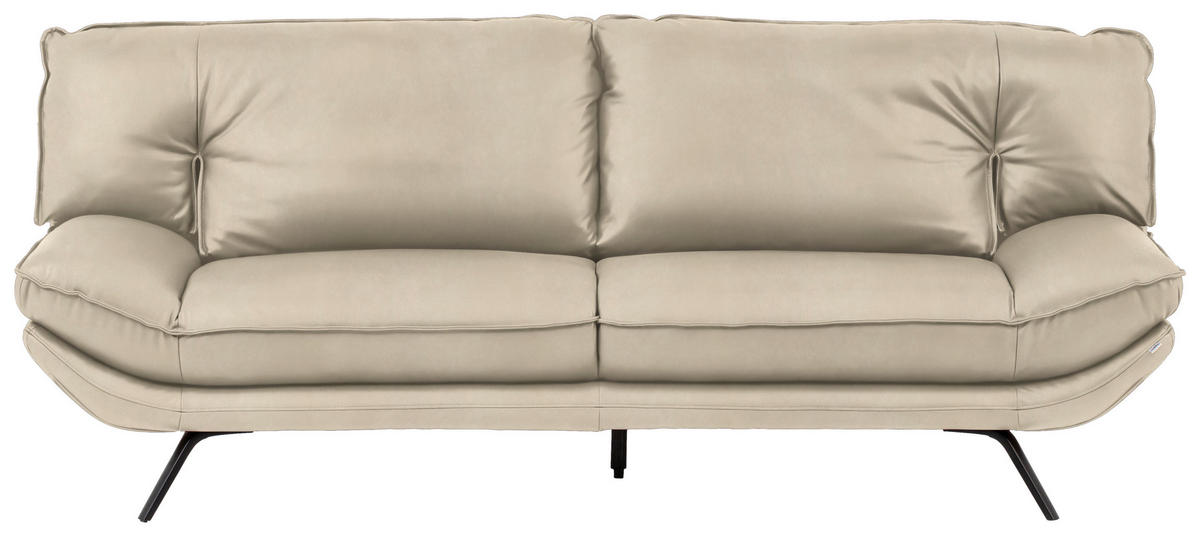 3-SITZER-SOFA in Echtleder Ecru  - Ecru/Schwarz, Design, Leder/Metall (226/95/95cm) - Celina
