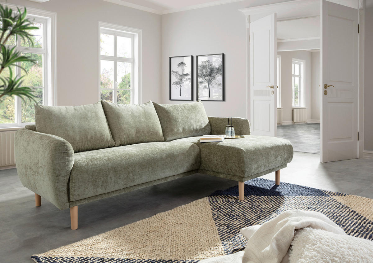 ECKSOFA Olivgrün Flachgewebe  - Buchefarben/Olivgrün, KONVENTIONELL, Holz/Textil (230/144cm) - Carryhome