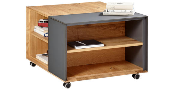 COUCHTISCH Eiche massiv Farbglas 75/60/41,5 cm rechteckig Anthrazit, Eichefarben - Eichefarben/Anthrazit, Design, Glas/Holz (75/60/41,5cm) - Waldwelt