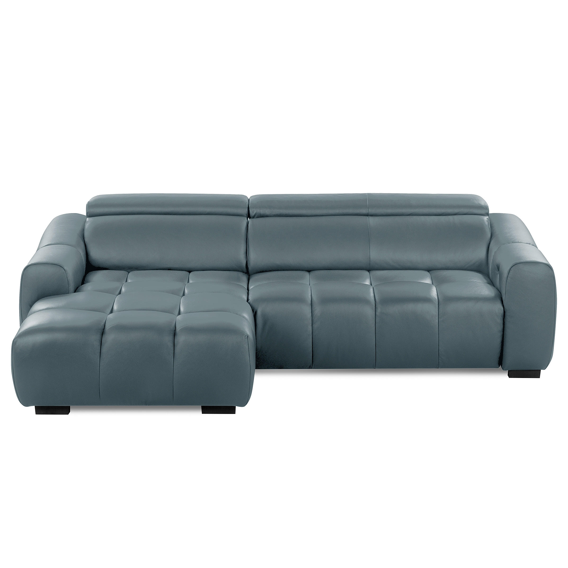 ECKSOFA AVEIRO Dunkelblau Echtleder Bettkasten, Kopfteilverstellung, Sitzvorzug  - Schwarz/Dunkelblau, Design, Leder/Kunststoff (177/274cm) - Livetastic
