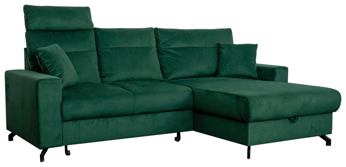 ECKSOFA in Velours Grün  - Schwarz/Grün, Design, Kunststoff/Textil (232/156cm) - Livetastic