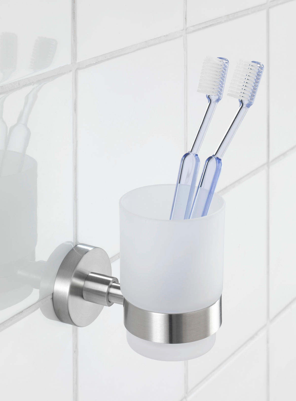 ZAHNPUTZBECHER BOSIO  - Edelstahlfarben/Transparent, Basics, Glas/Metall (5,5/9,5/10,5cm) - Wenko