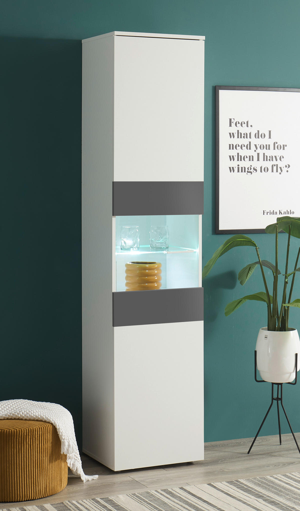 VITRÍNA  - biela/grafitová, Modern, kompozitné drevo/plast (45/195/37cm) - Carryhome