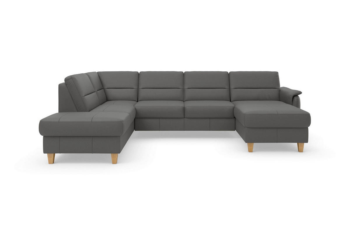 WOHNLANDSCHAFT Echtleder Mokka  - Eichefarben/Mokka, Basics, Leder/Holz (212/308/163cm) - Sit & More