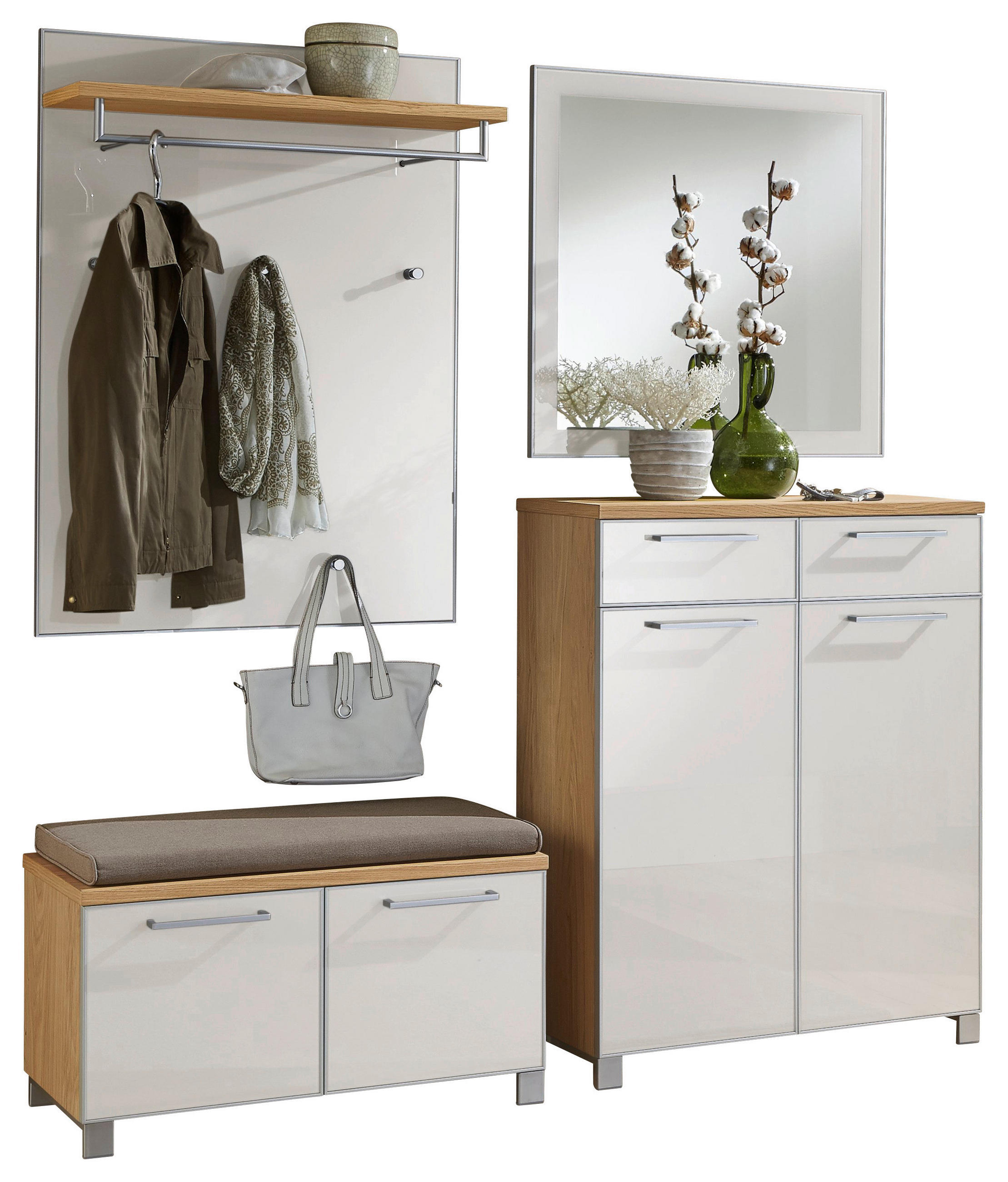 GARDEROBE 5-teilig  in 180/195/40 cm  - Eichefarben/Weiß, Design, Glas/Holz (180/195/40cm)