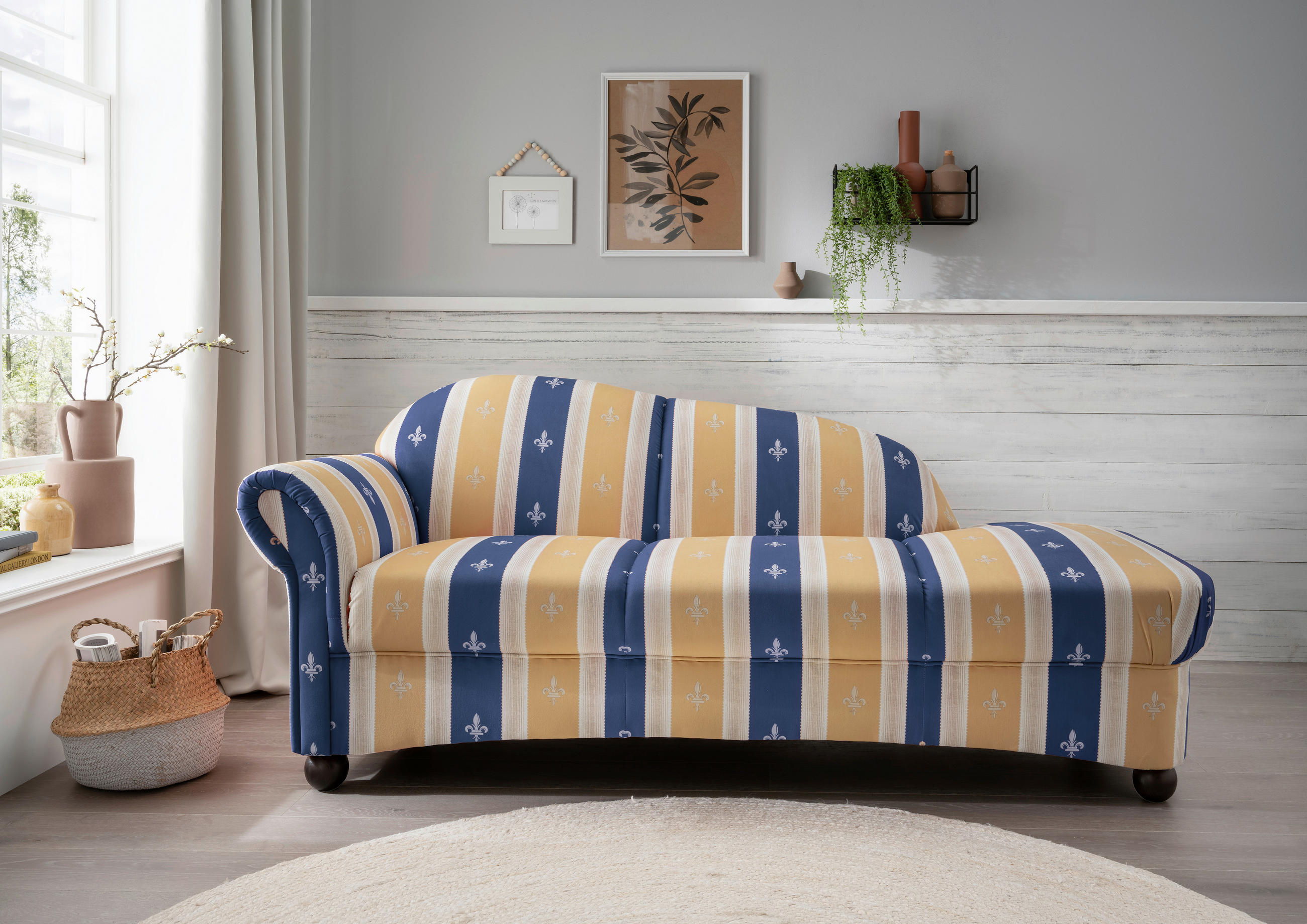 OTTOMANE in Mikrofaser Blau  - Wengefarben/Blau, KONVENTIONELL, Holz/Textil (86/84/190cm) - Livetastic