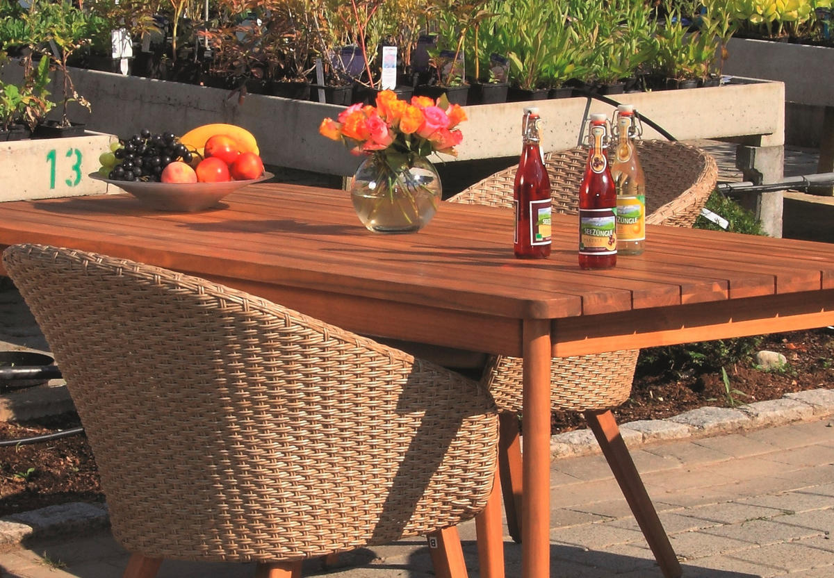 GARTENGARNITUR   - Akaziefarben/Teakfarben, Basics, Holz/Kunststoff (180/90/76cm) - Gardenson