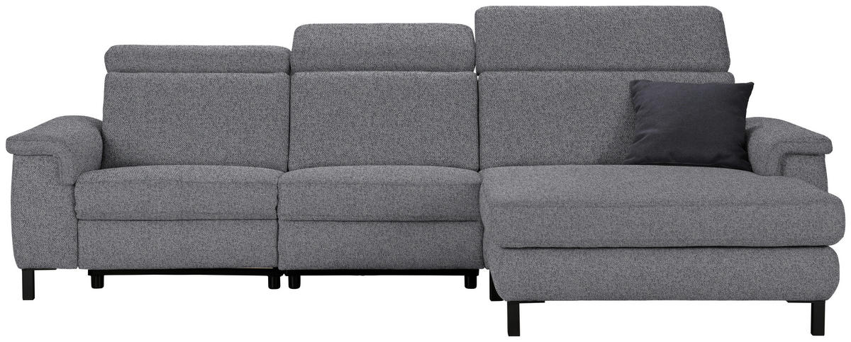 ECKSOFA in Flachgewebe Grau  - Schwarz/Grau, Konventionell, Textil/Metall (304/182cm) - Pure Home Comfort