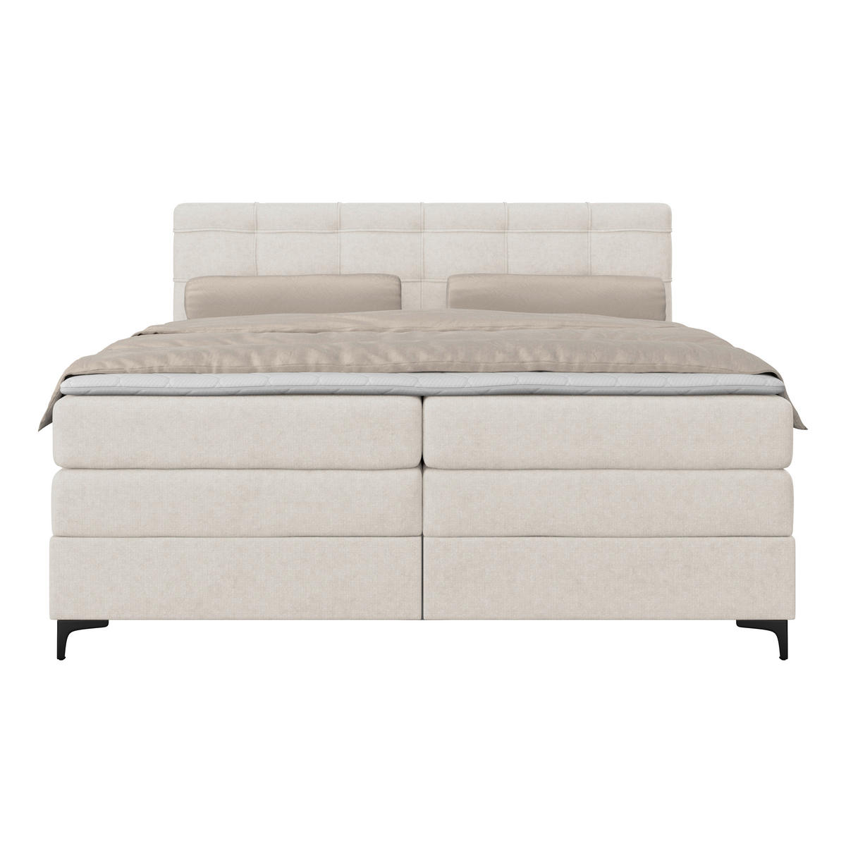 BOXSPRINGBETT 200/200 cm,  in Creme, H3 = fest  - Creme/Schwarz, KONVENTIONELL, Kunststoff/Textil (200/200cm)