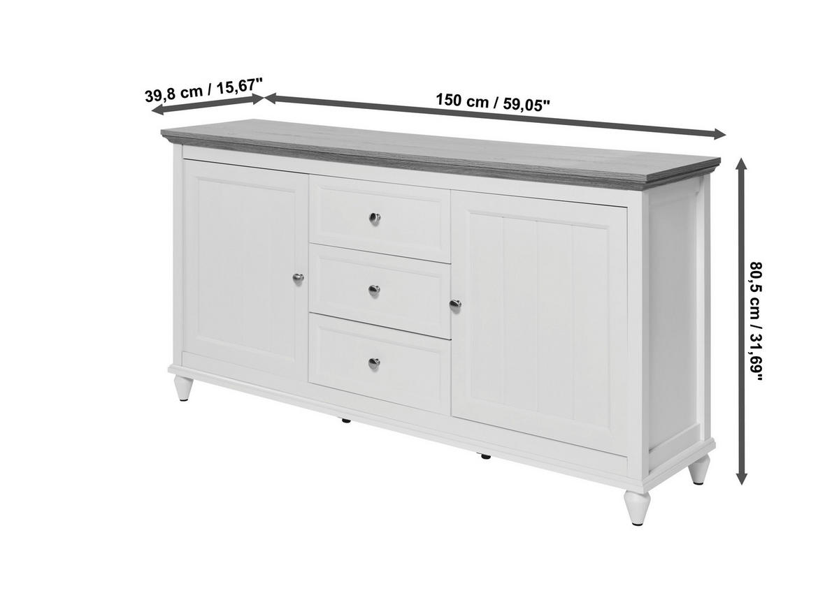 SIDEBOARD Cottage  in 150/80,5/40 cm  - Eichefarben/Alufarben, KONVENTIONELL, Holzwerkstoff/Metall (150/80,5/40cm)