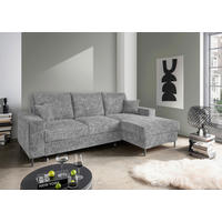 ECKSCHLAFSOFA  mit Rücken echt Struktur Silberfarben  - Silberfarben/Schwarz, KONVENTIONELL, Textil/Metall (237/143cm) - Livetastic