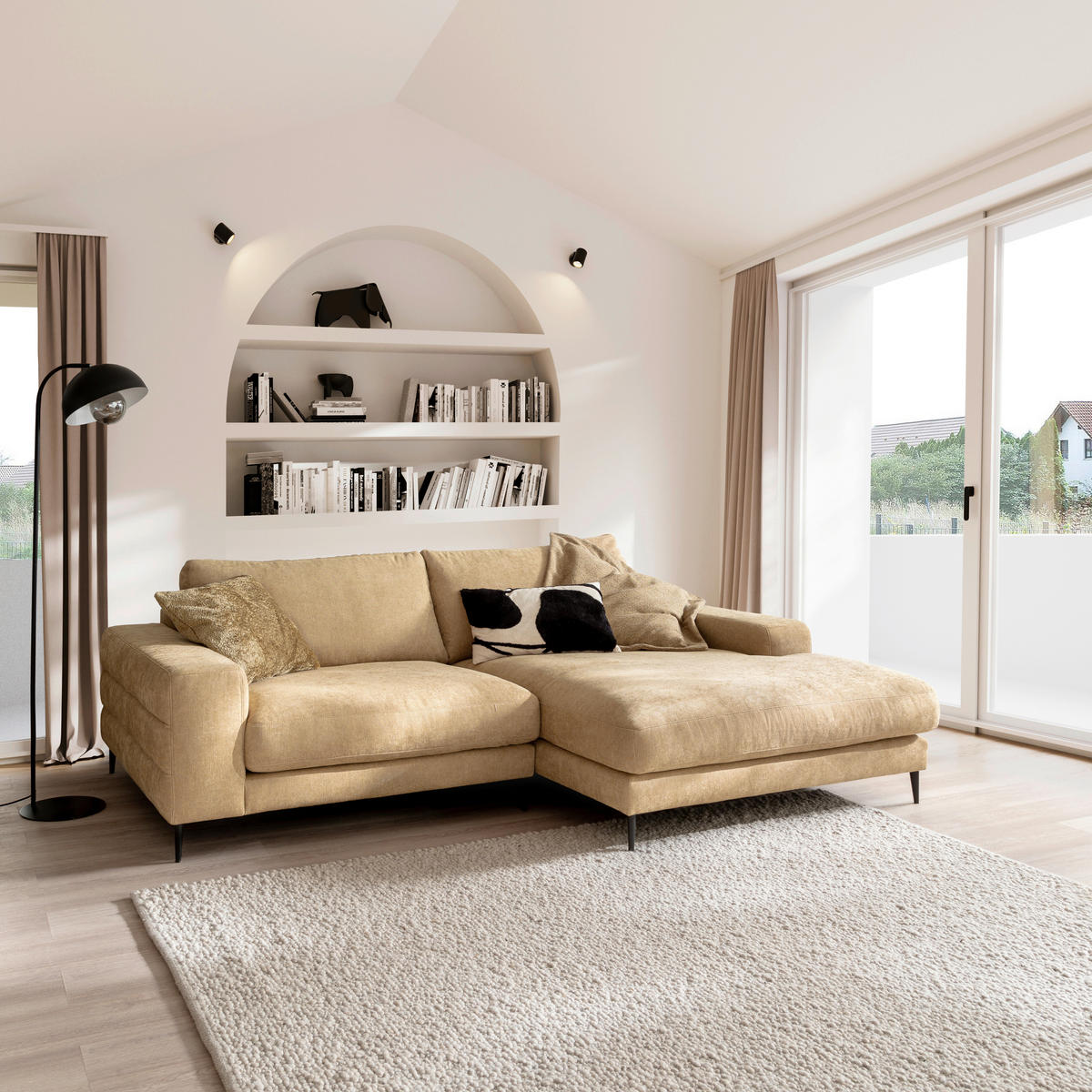 ECKSOFA in Flachgewebe Gelb  - Gelb/Schwarz, Design, Textil/Metall (253/177cm) - Dieter Knoll