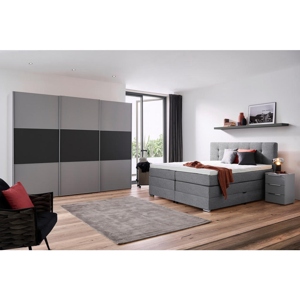 Thumbnail - Moderano Boxspringbett, Hellgrau, Textil, H3, Höhe ca. 18 cm, 160x200 cm, gepolstertes Kopfteil, Stoffauswahl, Topper du...