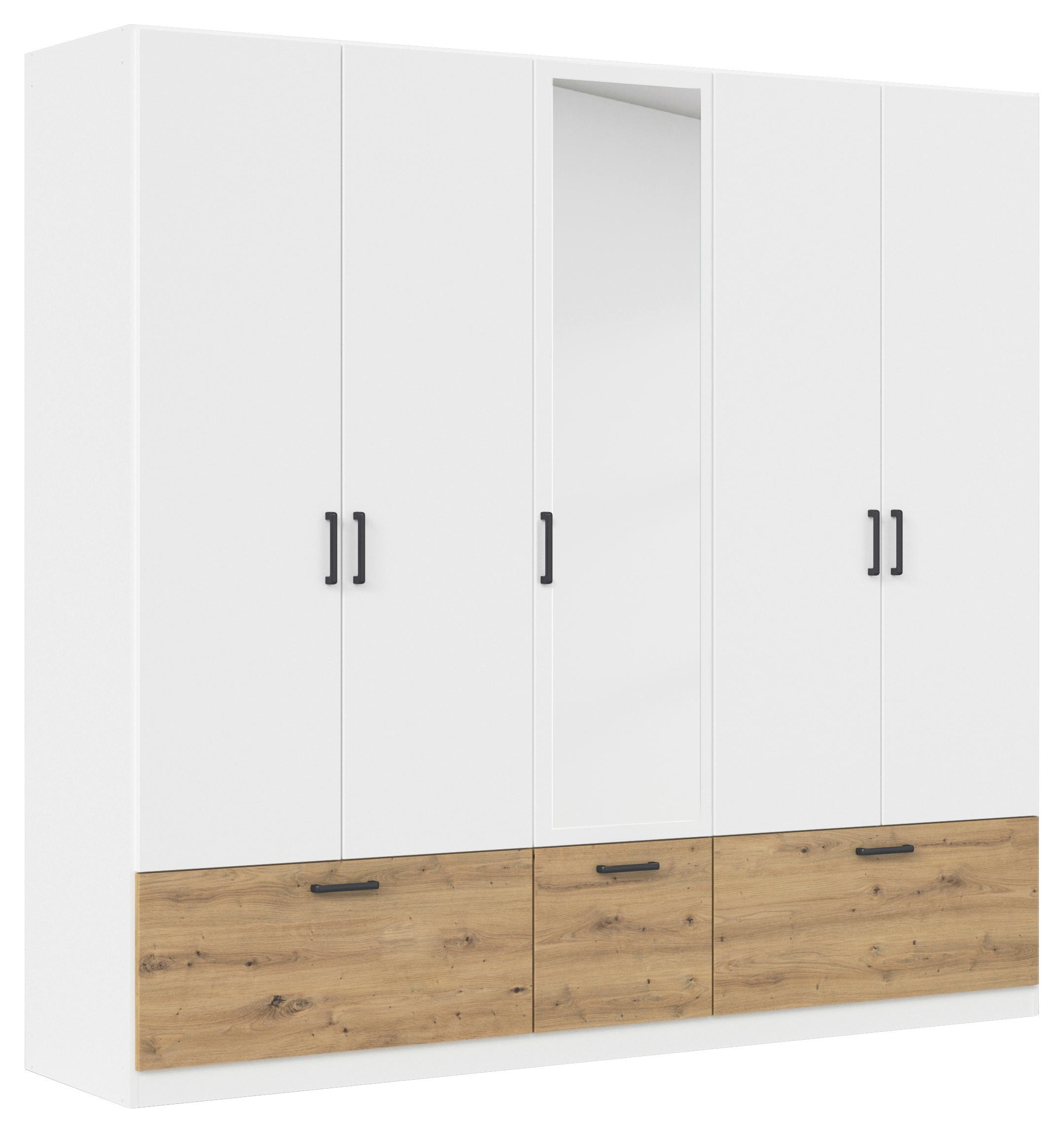 KLEIDERSCHRANK 226/210/54 cm,  in Weiß, Eiche Artisan, 5-türig  - Weiß/Eiche Artisan, Basics, Holzwerkstoff/Metall (226/210/54cm) - Rauch Möbel
