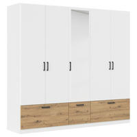 KLEIDERSCHRANK 226/210/54 cm,  in Weiß, Eiche Artisan, 5-türig  - Weiß/Eiche Artisan, Basics, Holzwerkstoff/Metall (226/210/54cm) - Rauch Möbel