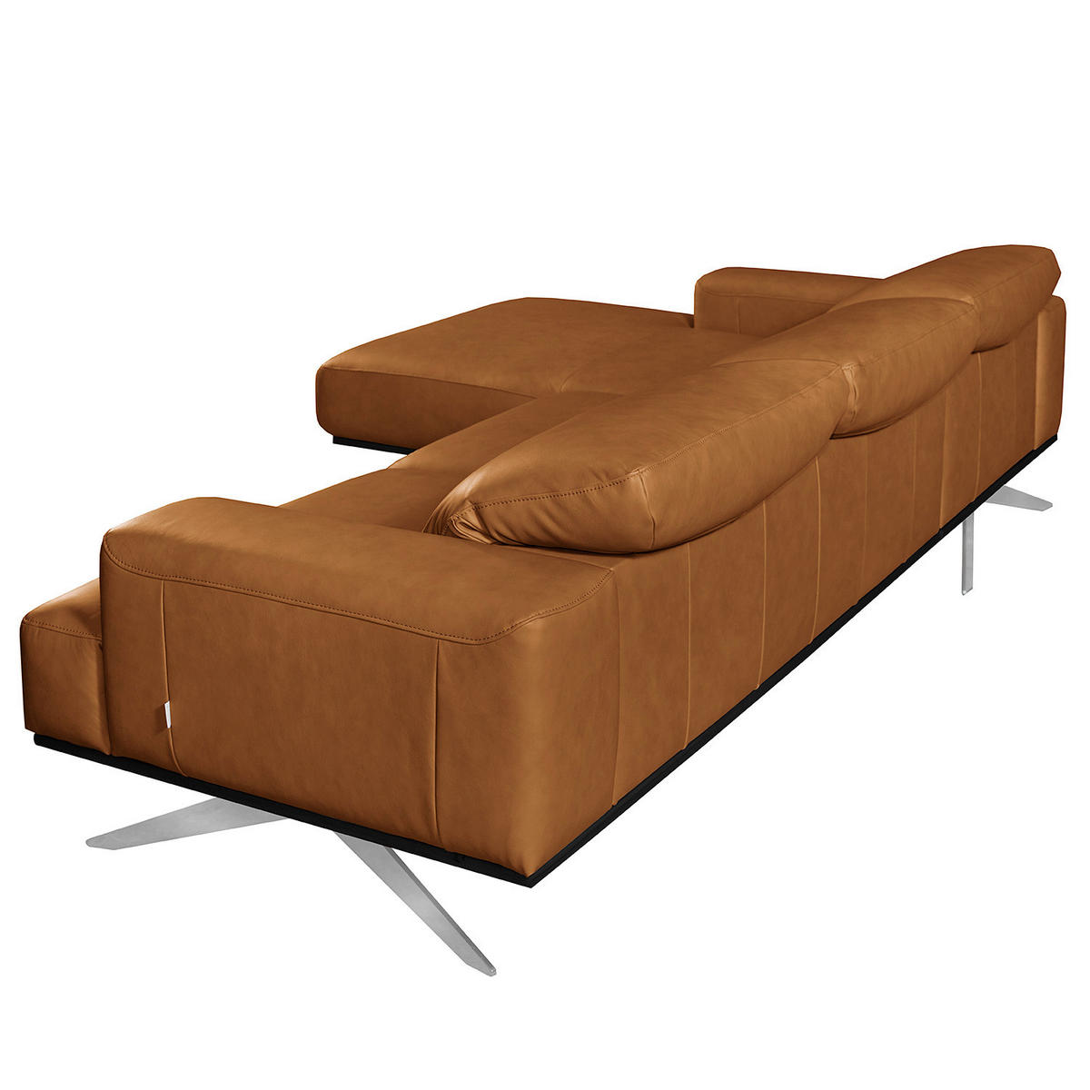 ECKSOFA Cognac Echtleder Rücken echt, Kopfteilverstellung  - Chromfarben/Cognac, Design, Leder/Metall (187/295cm) - Livetastic