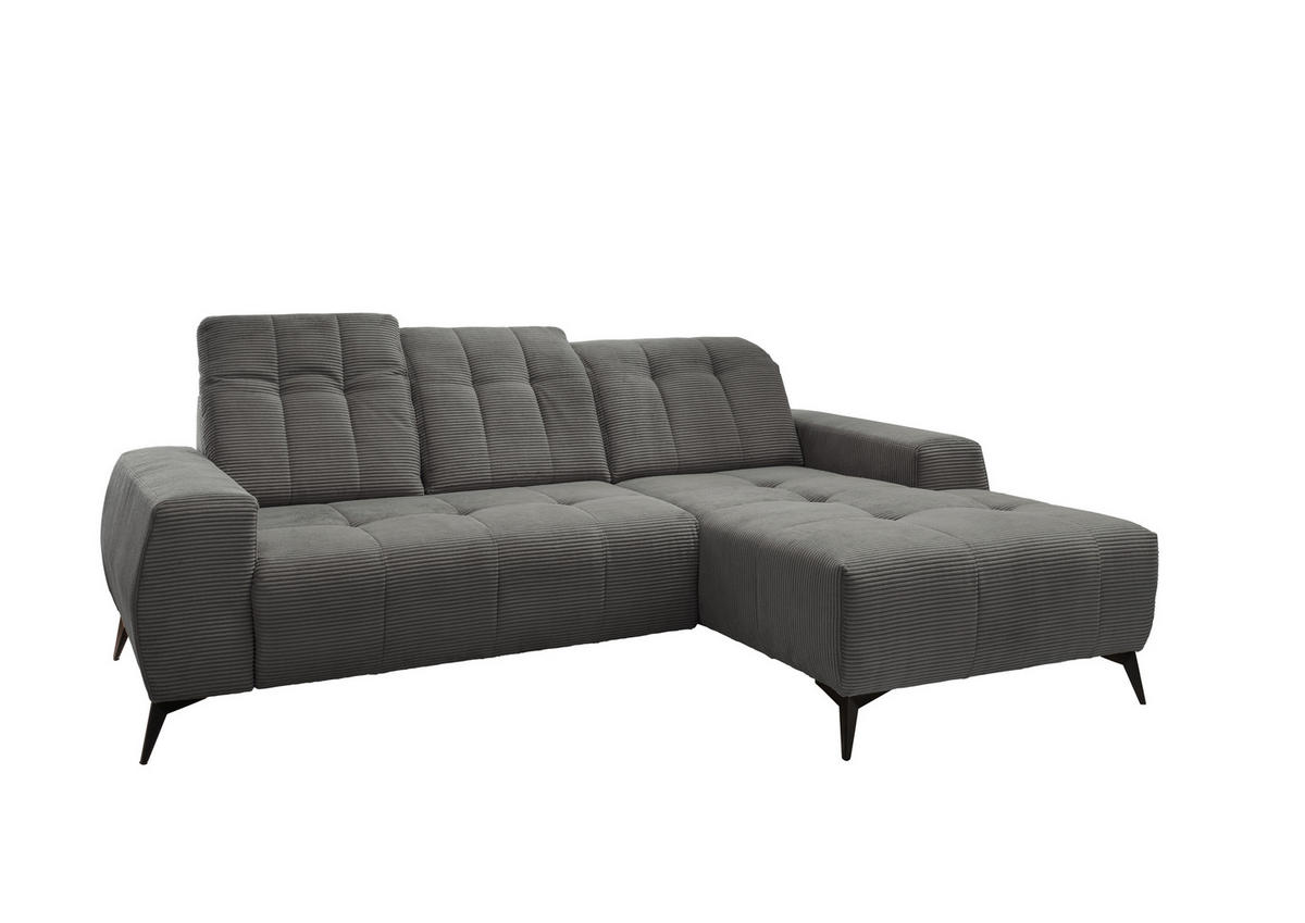 ECKSOFA in Cord Grau  - Schwarz/Grau, Modern, Textil/Metall (258/180cm) - Livetastic