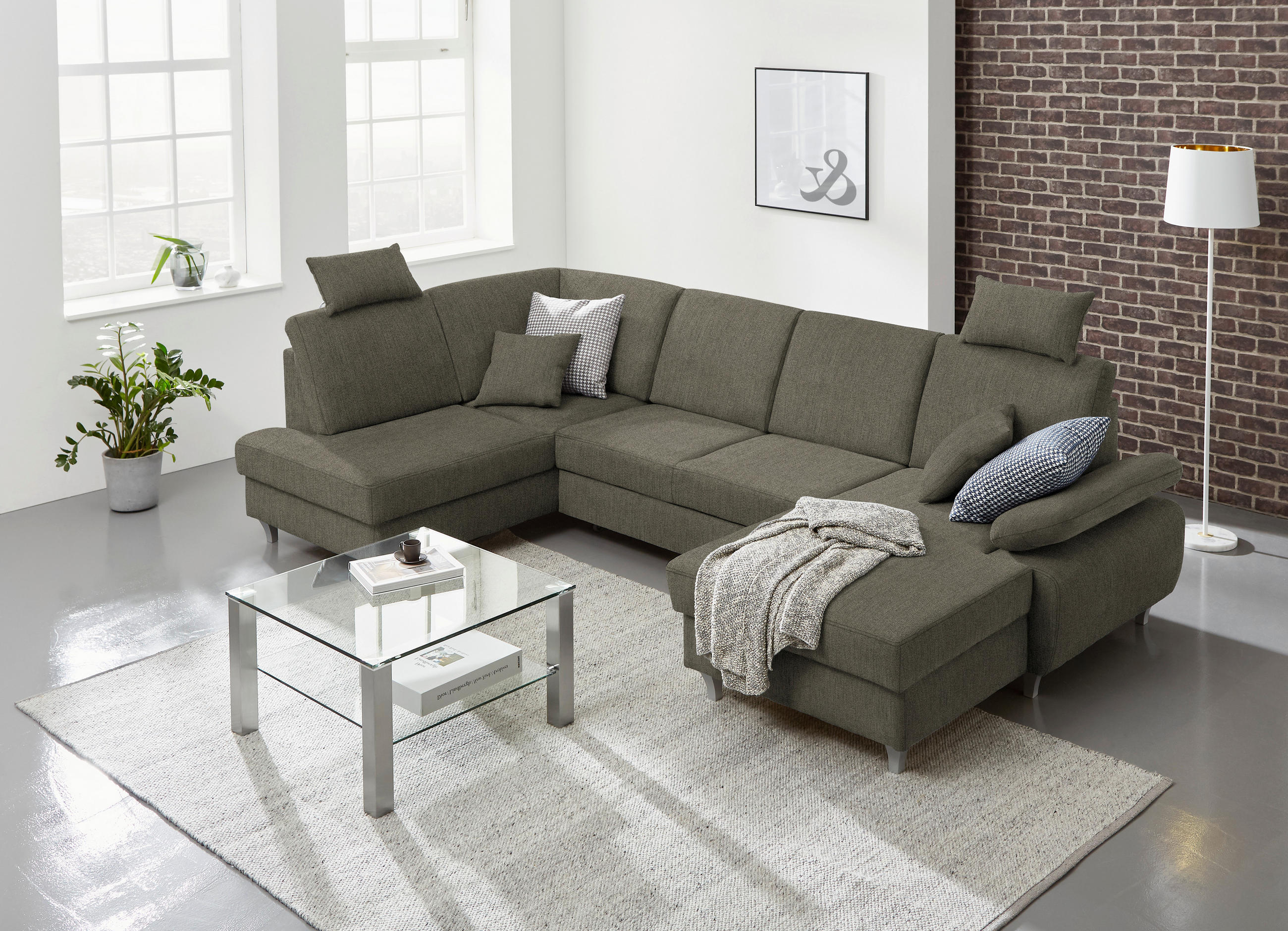 WOHNLANDSCHAFT in Struktur Braun  - Silberfarben/Braun, Konventionell, Holz/Textil (186/322/167cm) - Cantus