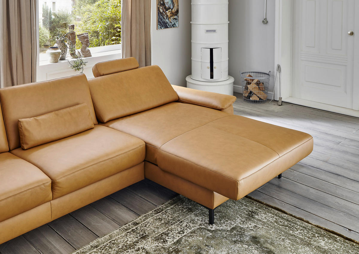 ECKSOFA in Echtleder Currygelb  - Currygelb/Schwarz, Design, Leder/Metall (176/334cm) - Dieter Knoll