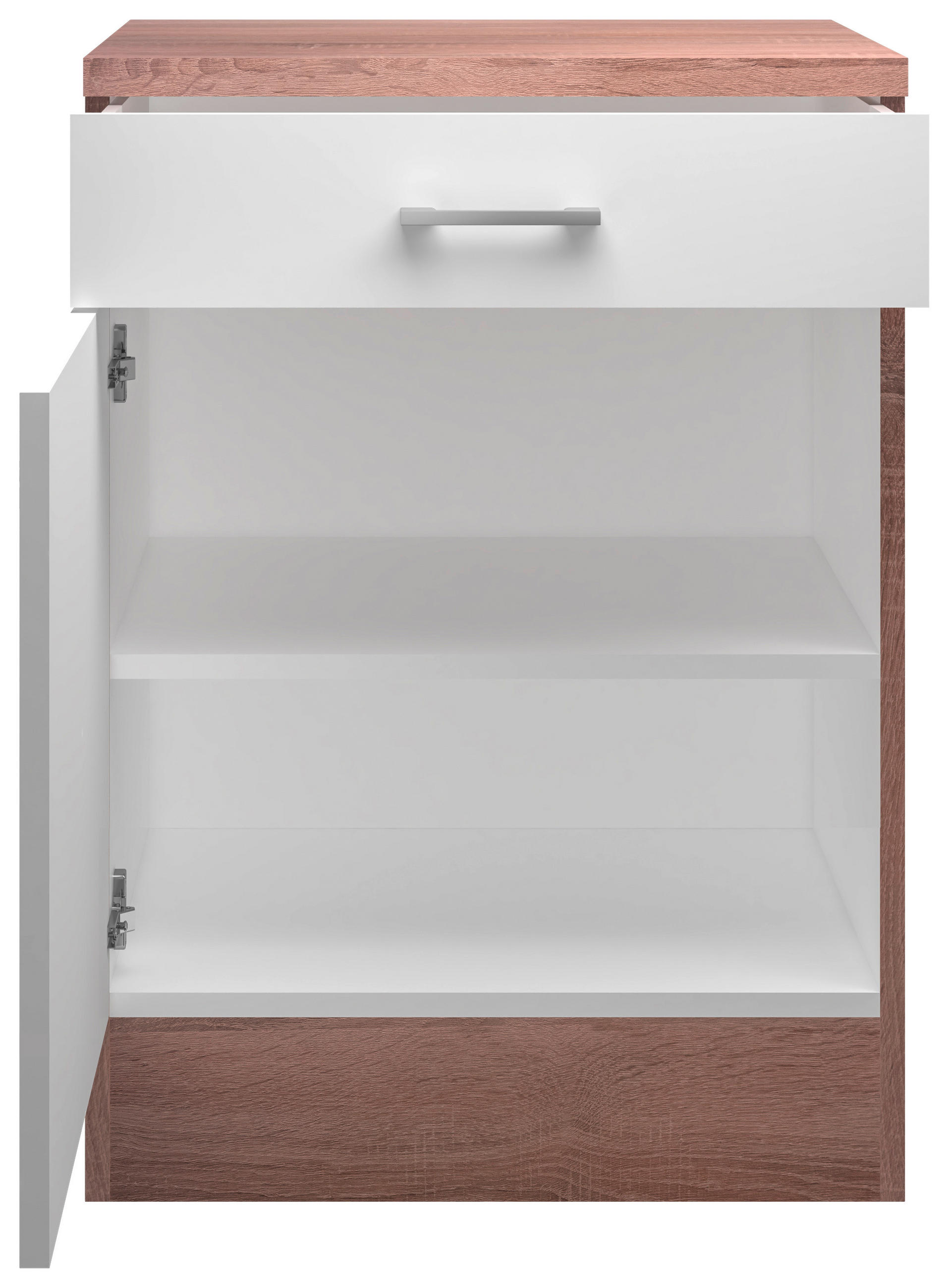 KÜCHENUNTERSCHRANK 60/85/57 cm in Weiß, Sonoma Eiche - Alufarben/Weiß, KONVENTIONELL, Holzwerkstoff/Kunststoff (60/85/57cm) - FlexWell