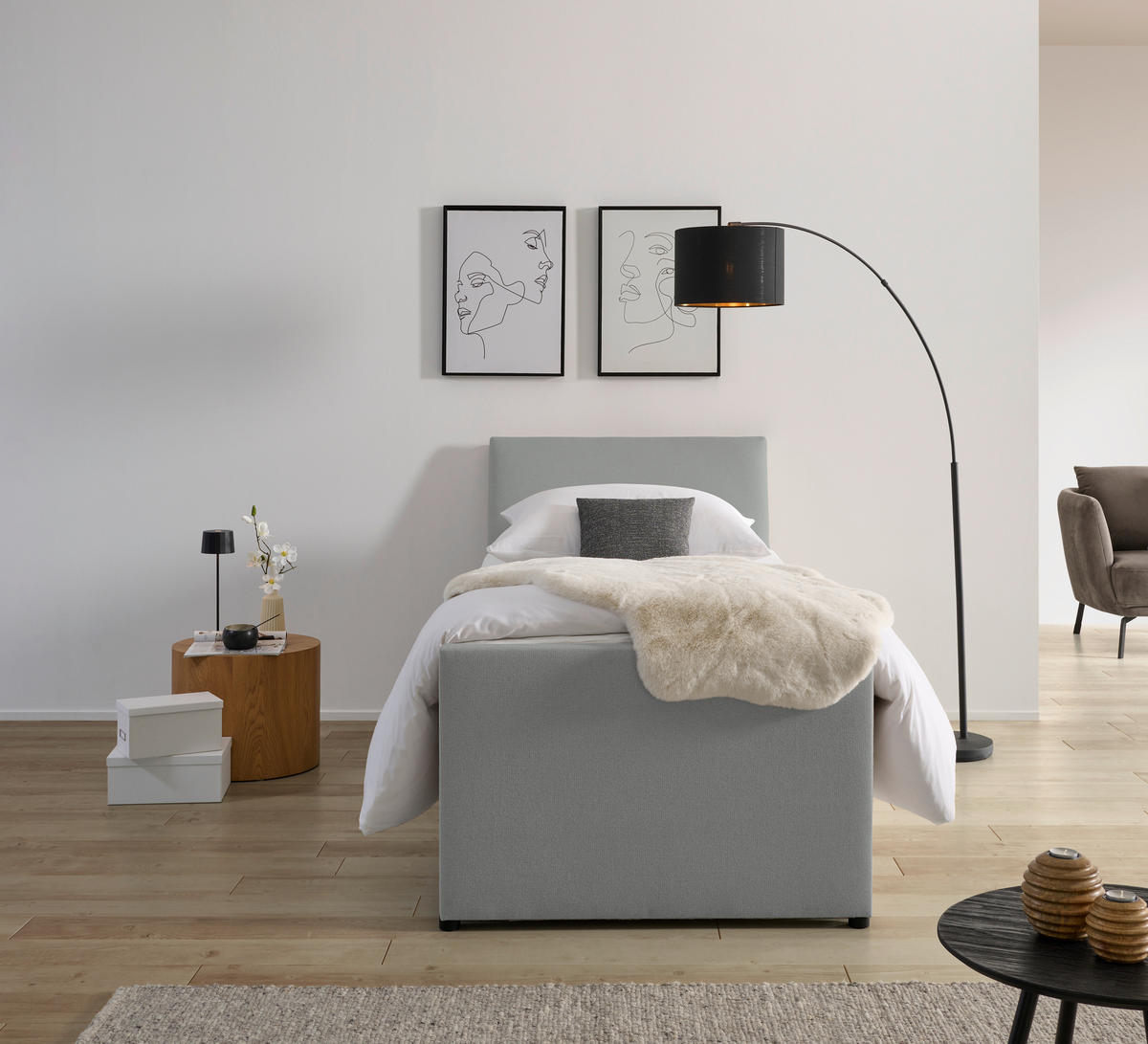 BOXSPRINGBETT 120/200 cm  in Grau  - Schwarz/Grau, MODERN, Holz/Textil (120/200cm) - MID.YOU