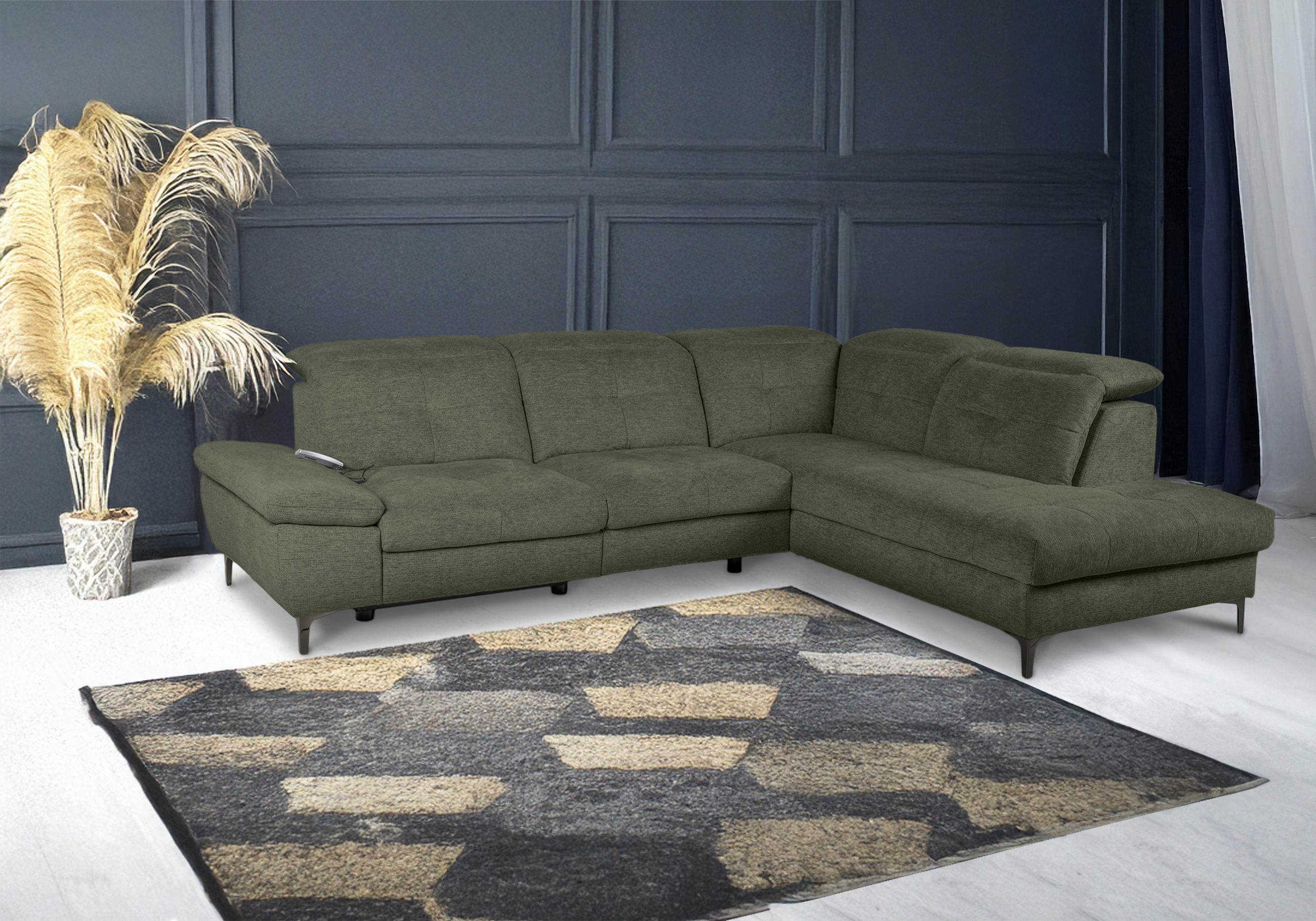 ECKSOFA Dunkelgrün Webstoff  - Dunkelgrün/Schwarz, KONVENTIONELL, Textil/Metall (288/225cm) - Carryhome