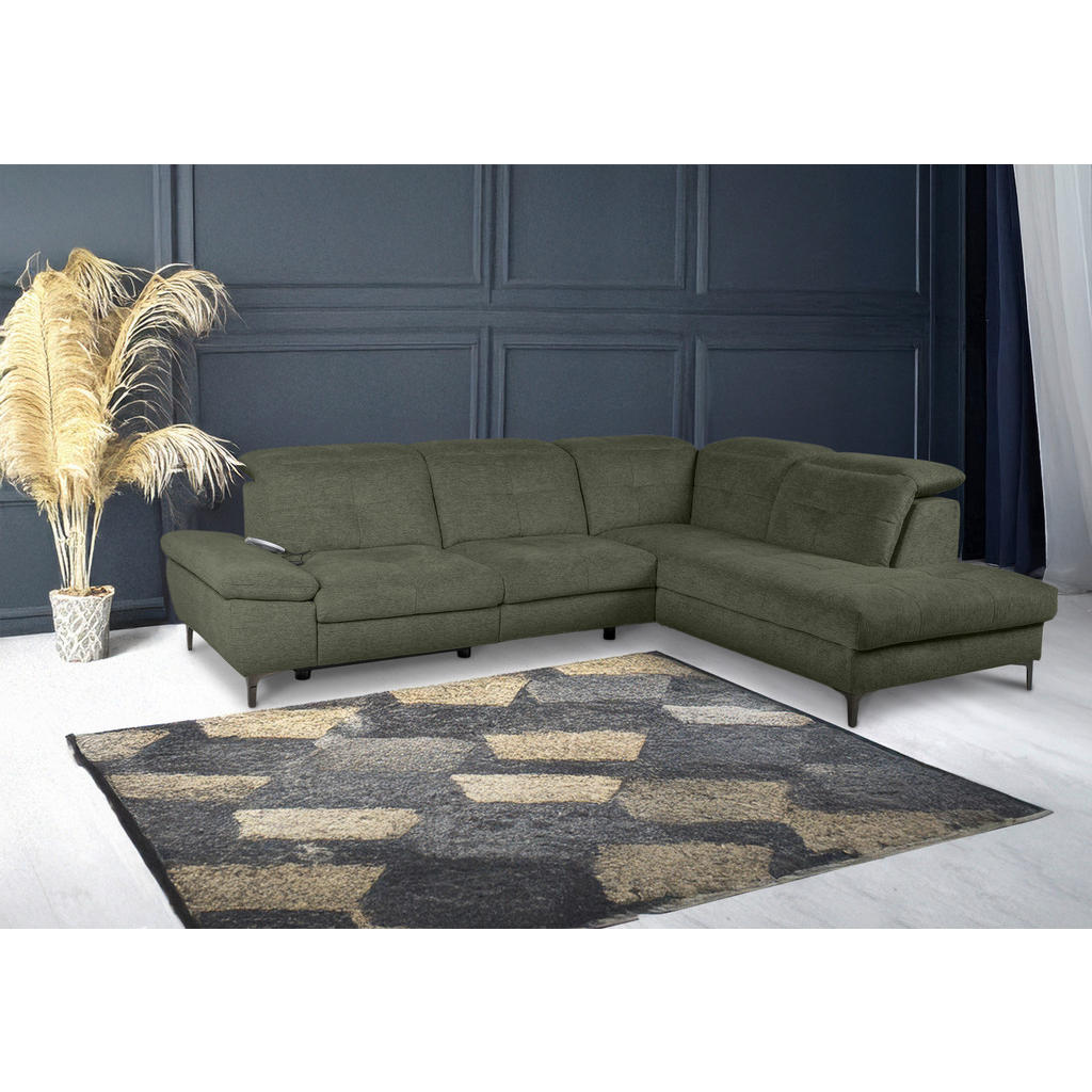 Thumbnail - Carryhome Ecksofa, Dunkelgrün, Textil, 5-Sitzer, Ottomane rechts, L-Form, 288x225 cm, Stoffauswahl, seitenverkehrt erhäl...