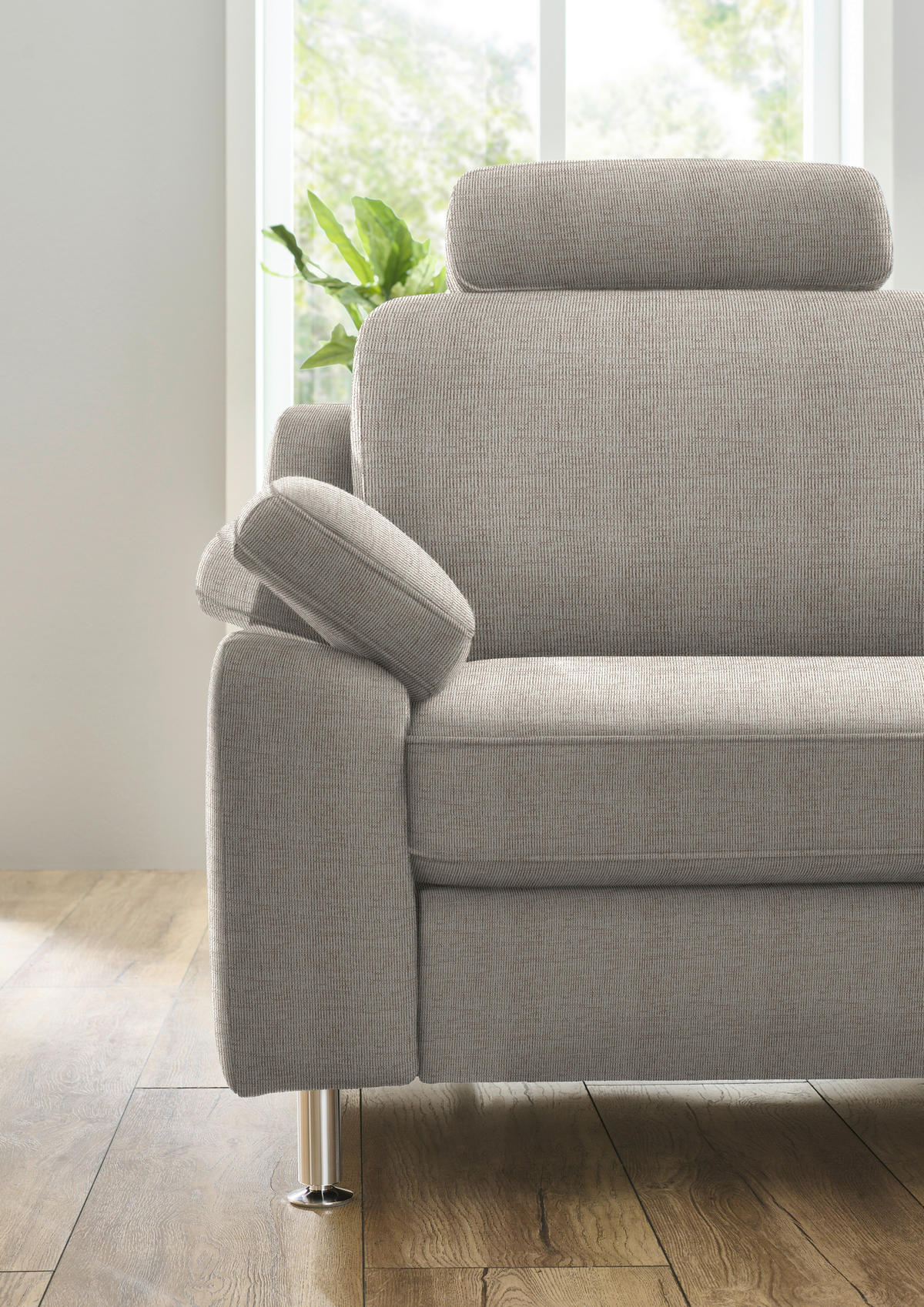 ECKSOFA in Webstoff Beige  - Beige/Alufarben, Konventionell, Textil/Metall (241/200cm) - Beldomo System