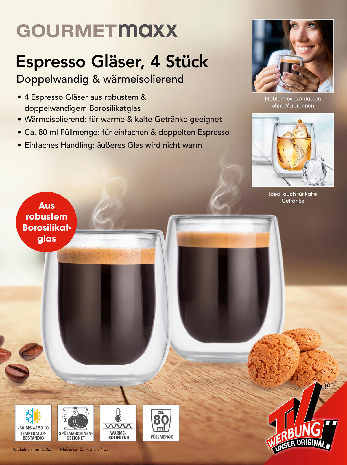 ESPRESSOGLÄSERSET  - Transparent, Basics, Glas (5,5/6,5/7,5cm) - GOURMETMAXX