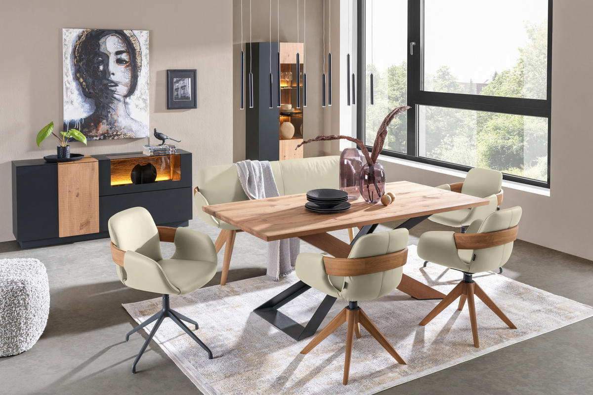 ARMLEHNSTUHL  Lederauswahl, Stoffauswahl, Typenauswahl, Sitzfläche 360° drehbar, automatische Rückholfunktion  Echtleder  - Eichefarben/Cognac, Natur, Leder/Holz (60/86/60cm) - Valnatura