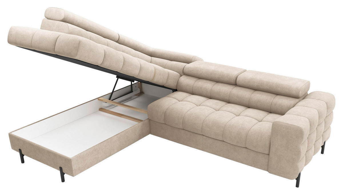 ECKSOFA FERUCCE in Chenille Beige  200/276 cm  - Beige/Schwarz, Design, Textil/Metall (200/276cm) - MID.YOU