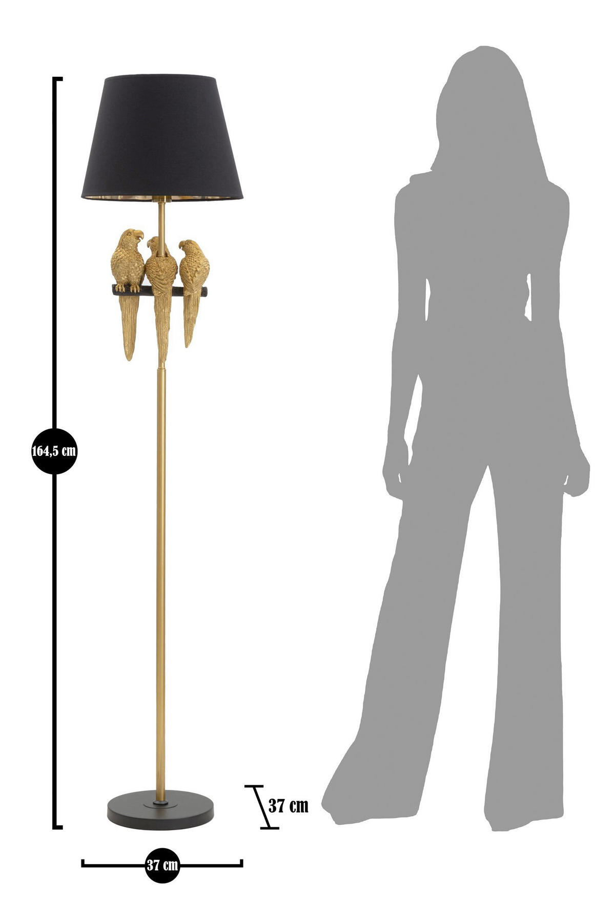 STEHLEUCHTE 37/164.5 cm  - Goldfarben/Schwarz, Trend, Kunststoff/Textil (37/164.5cm) - Mauro Ferretti