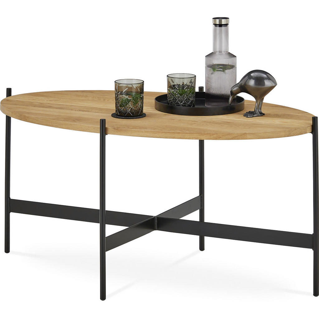 Thumbnail - SetOne by Musterring Couchtisch, Schwarz, Eiche, Holz, Metall, Eiche, massiv, oval, eckig, 60x39x100 cm, Wohnzimmer, Woh...
