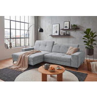 ECKSOFA Mikrovelours Hellgrau  - Hellgrau/Schwarz, Design, Kunststoff/Textil (182/328cm) - MID.YOU