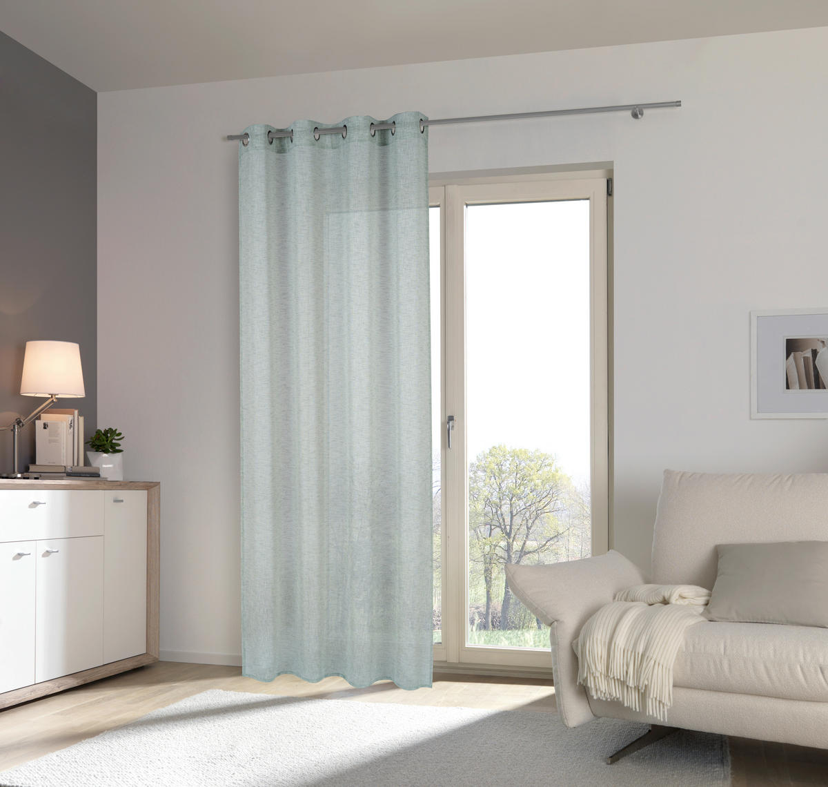 ZÁVES S OČKAMI, polopriehľadné, 140/245 cm - zelená, Basics, textil (140/245cm) - Esposa