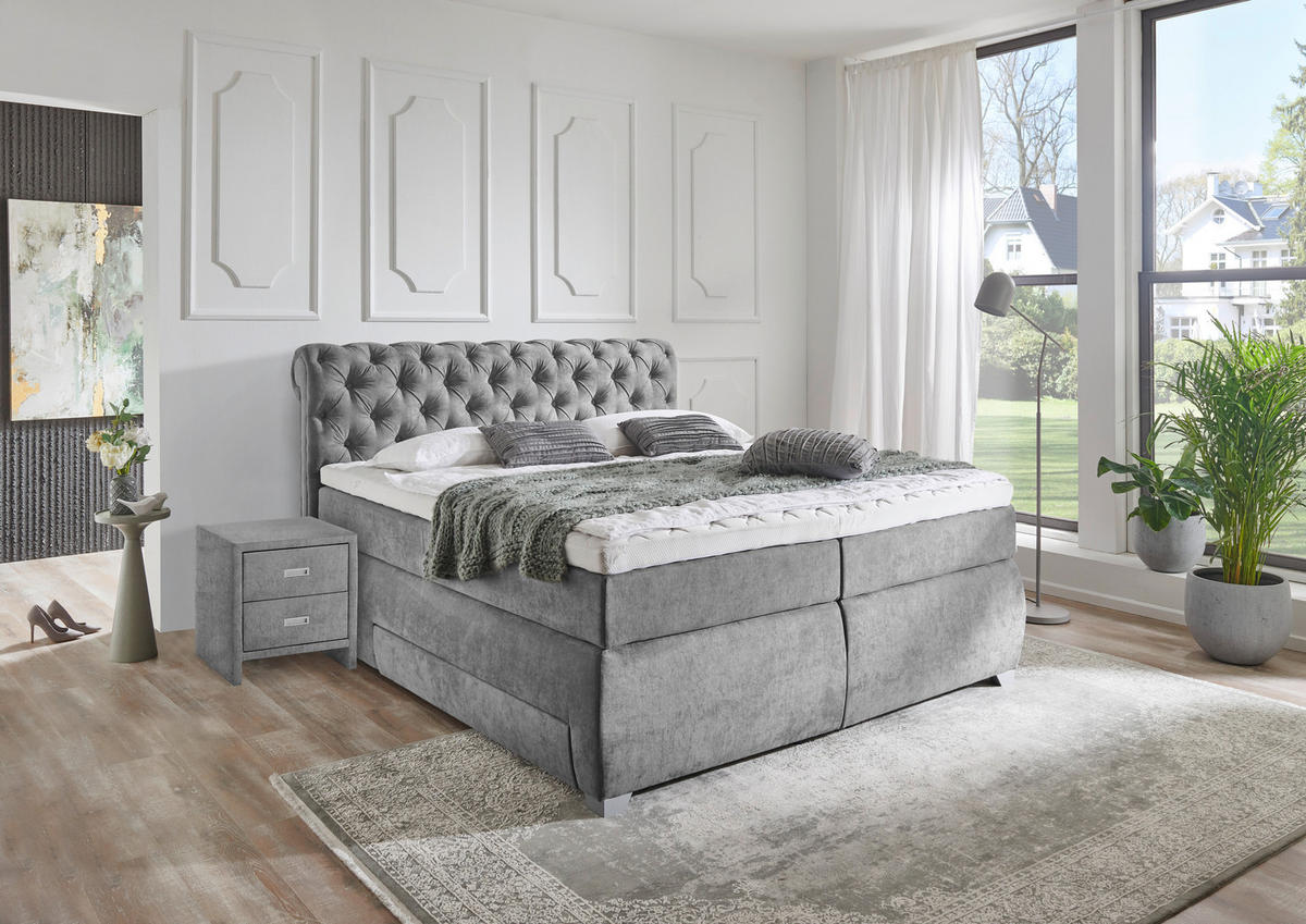BOXSPRINGBETT 180/200 cm  in Grau  - Grau, Modern, Kunststoff/Textil (180/200cm) - MID.YOU