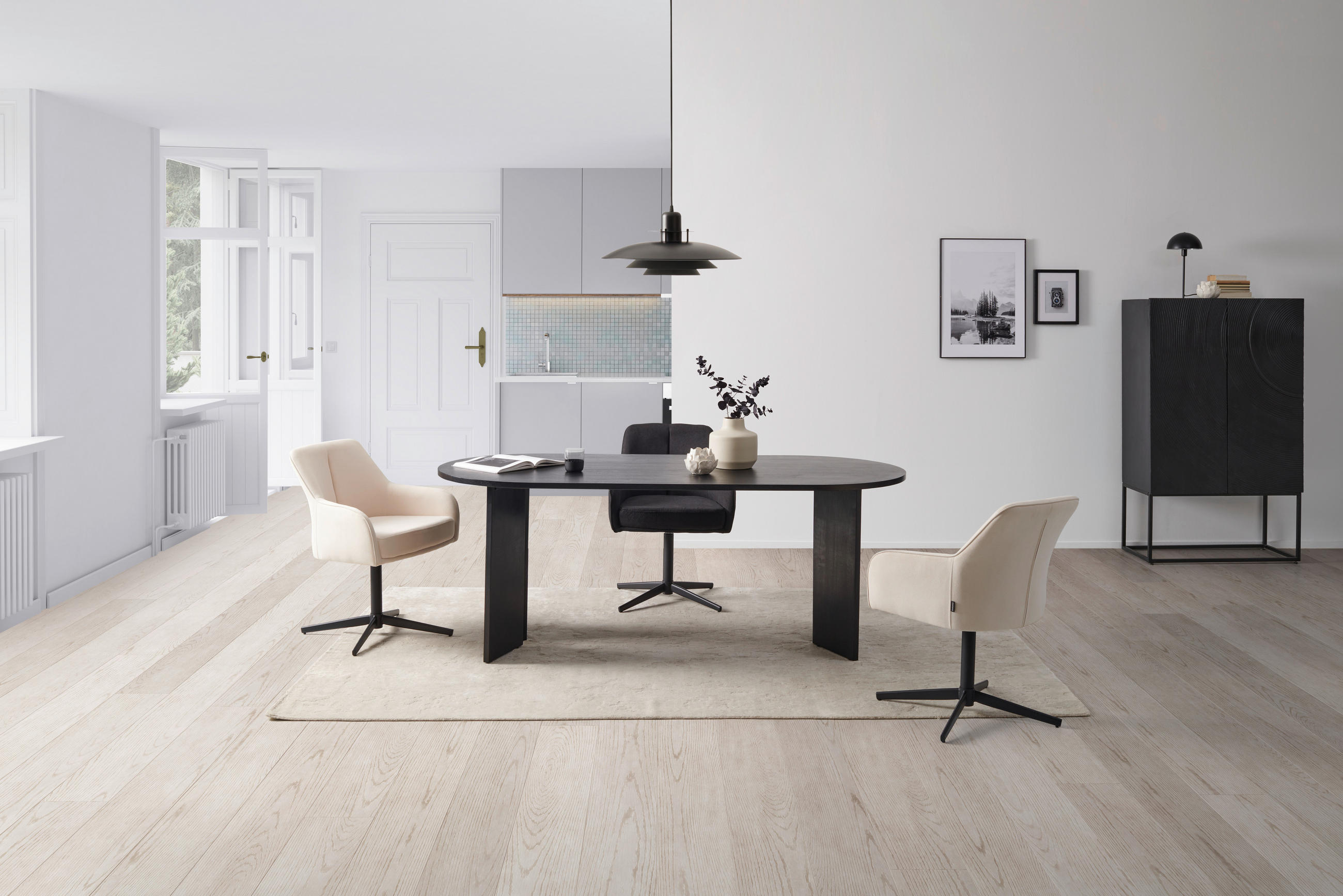 ESSTISCH Akazie vollmassiv oval Schwarz  - Schwarz, MODERN, Holz (200/76/90cm) - MID.YOU
