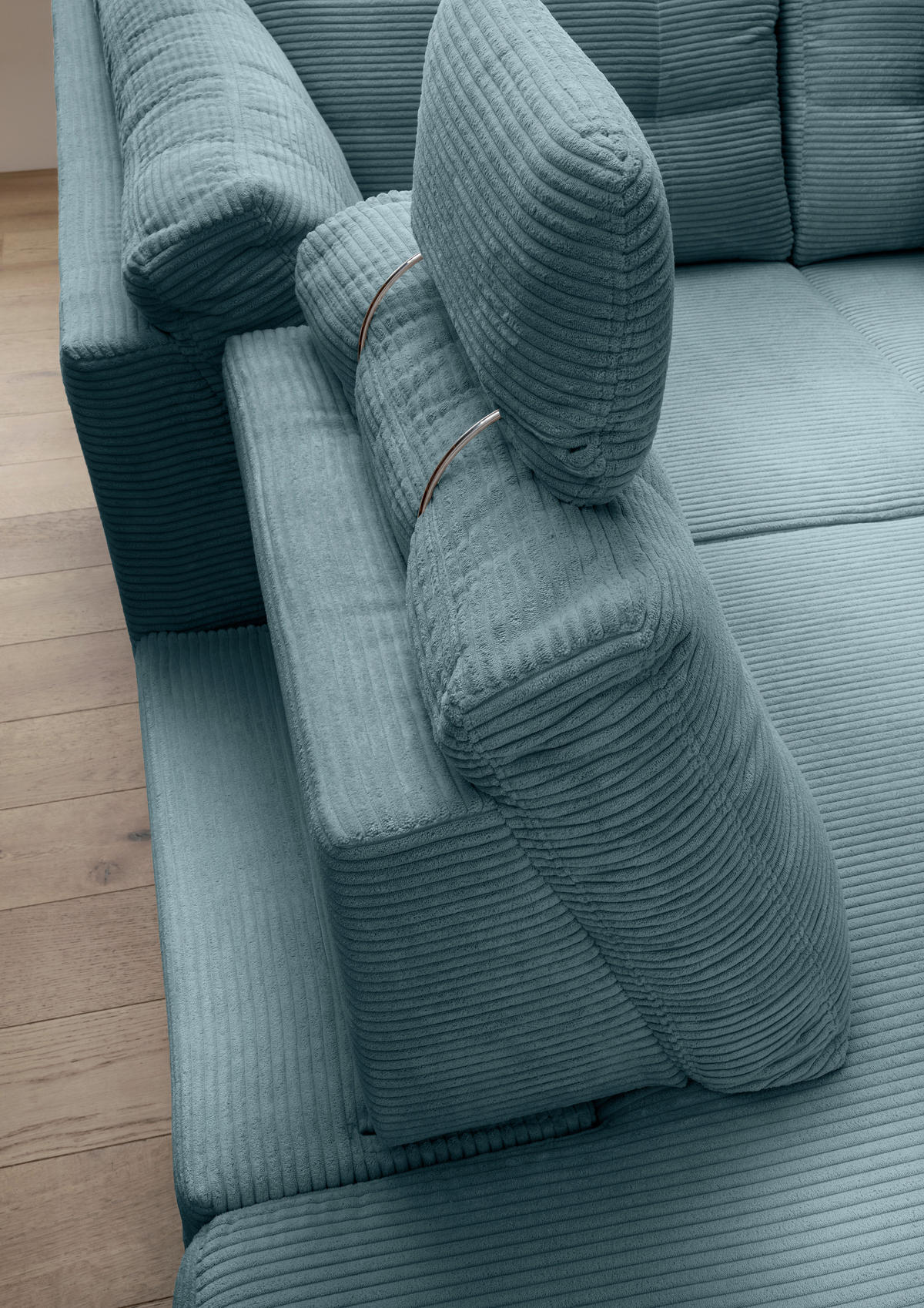 ECKSOFA in Cord Petrol  - Petrol/Naturfarben, Modern, Holz/Textil (270/176cm) - Livetastic