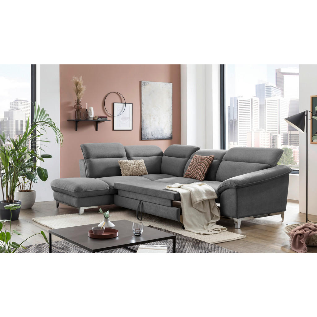 Thumbnail - Livetastic Ecksofa, Dunkelgrau, Textil, 4-Sitzer, Ottomane links, L-Form, 293x232 cm, Made in EU, Schlafen auf Sitzhöhe,...