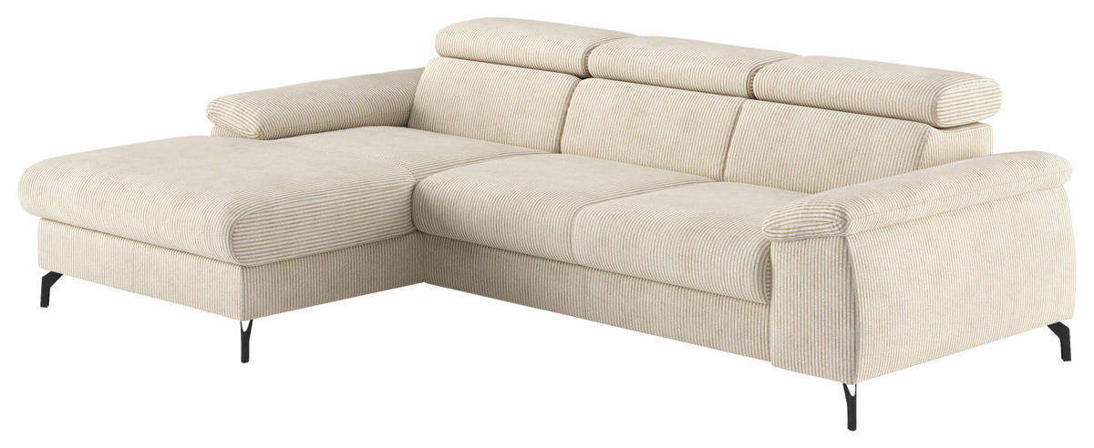 ECKSOFA in Cord Beige  - Beige/Schwarz, Design, Textil/Metall (166/244cm) - Livetastic