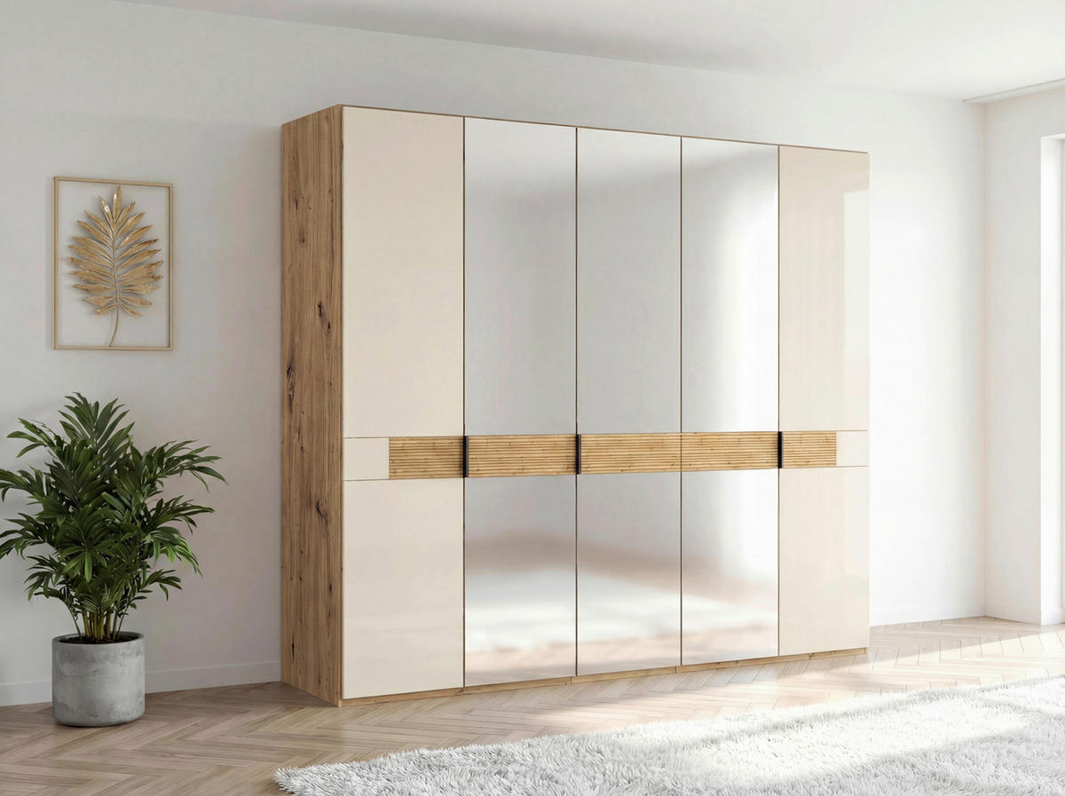 DREHTÜRENSCHRANK 250/216/58 cm,  in Eichefarben, Champagner, 5 Tür(en)  - Schieferfarben/Champagner, Design, Glas/Holz (250/216/58cm) - Musterring