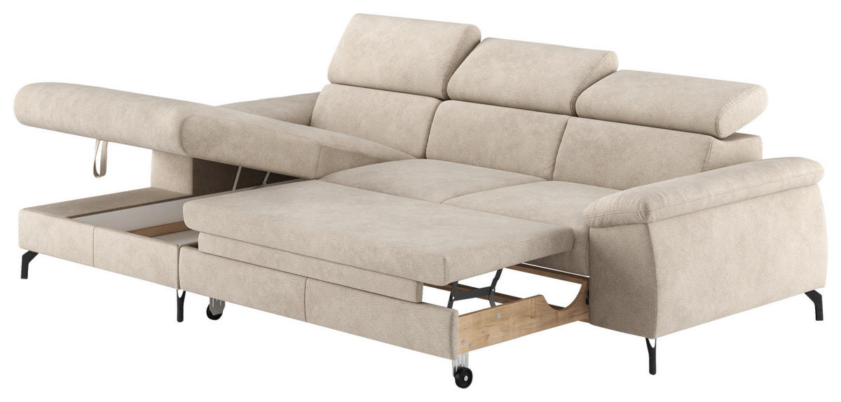 ECKSOFA in Webstoff Beige  - Beige/Schwarz, Design, Textil/Metall (166/244cm) - Livetastic