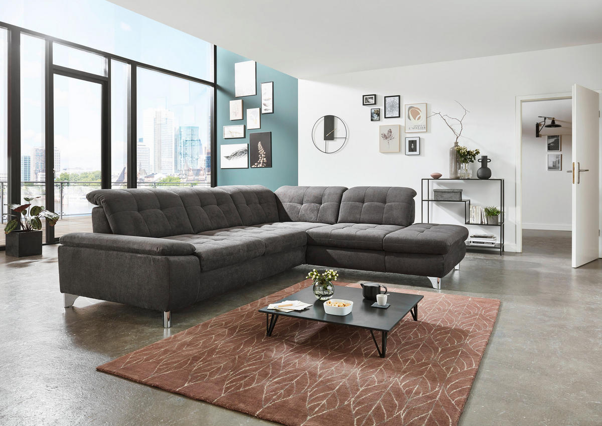 ECKSOFA in Chenille Grau  - Chromfarben/Grau, Design, Textil/Metall (310/260cm) - Beldomo Speed