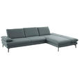 ECKSOFA in Echtleder Blaugrau  308/195 cm  - Blaugrau/Schwarz, Design, Leder/Metall (308/195cm) - Dieter Knoll