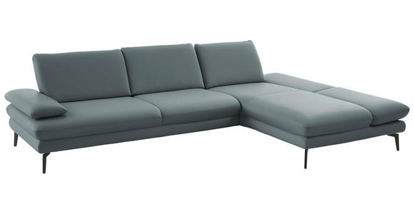 ECKSOFA in Echtleder Blaugrau  308/195 cm  - Blaugrau/Schwarz, Design, Leder/Metall (308/195cm) - Dieter Knoll