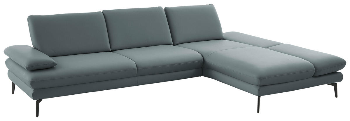 ECKSOFA in Echtleder Blaugrau  - Blaugrau/Schwarz, Design, Leder/Metall (308/195cm) - Dieter Knoll