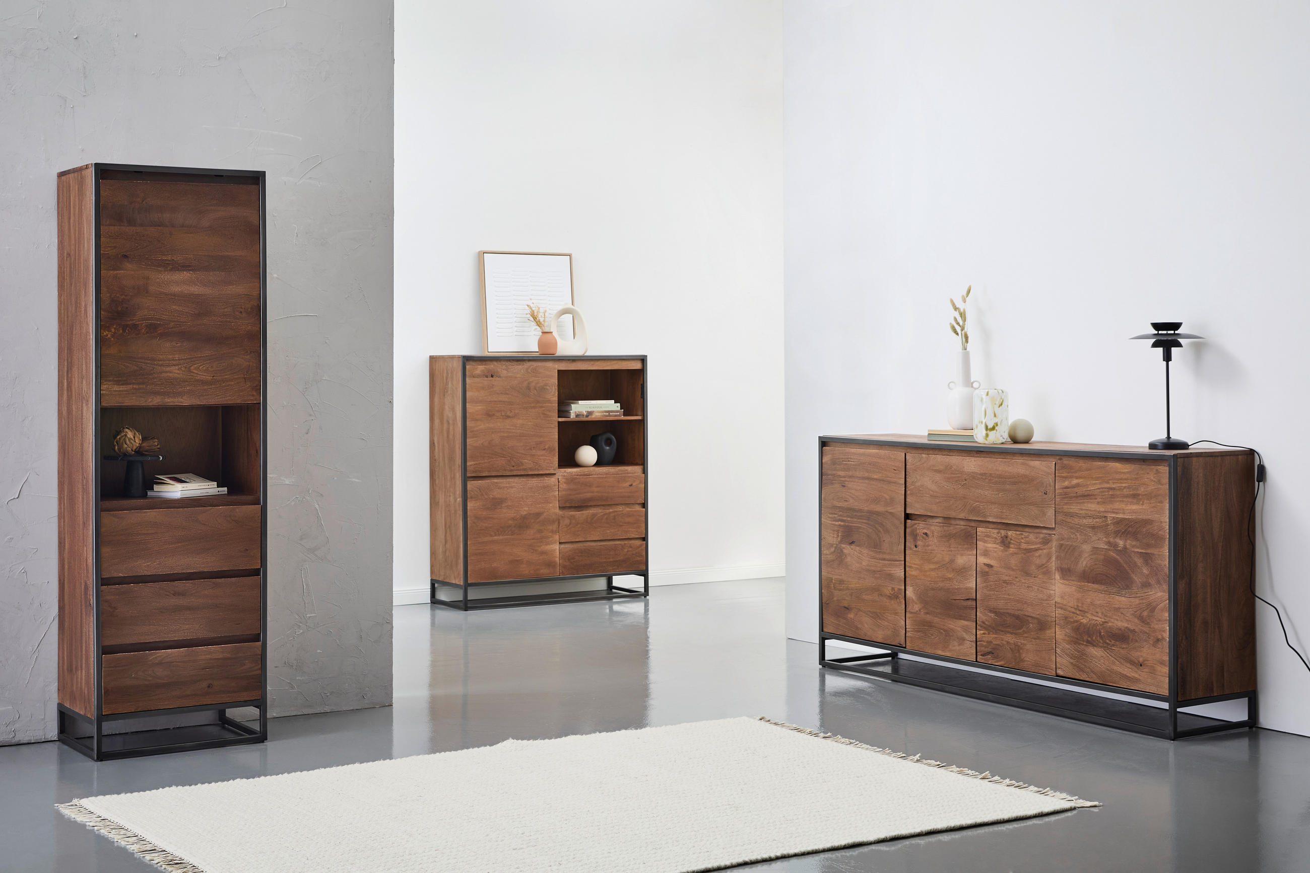 HIGHBOARD  in 108/127/40 cm  - Walnussfarben/Schwarz, Design, Holz/Metall (108/127/40cm) - MID.YOU