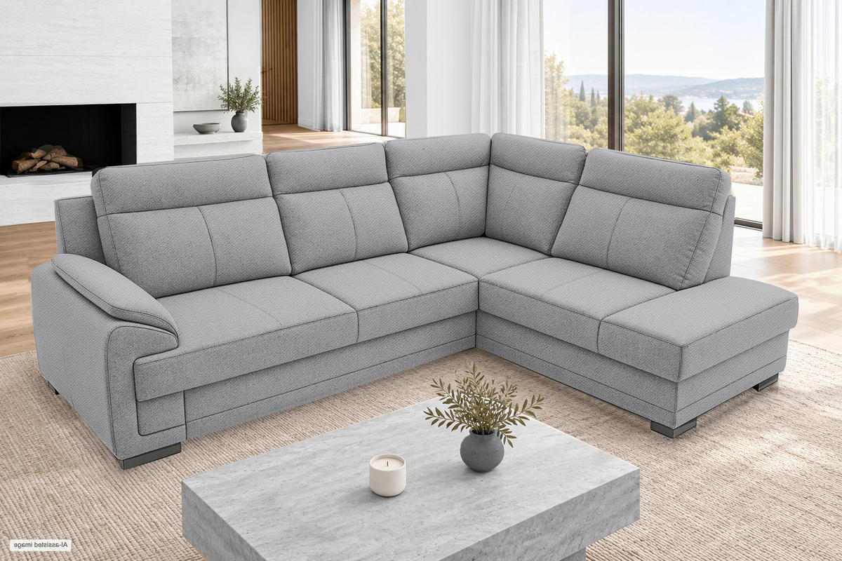 ECKSOFA ALTONA Dunkelgrau Flachgewebe Bettkasten, Schlaffunktion, Stauraum  - Dunkelgrau/Schwarz, Basics, Holz/Kunststoff (272/207cm) - MID.YOU
