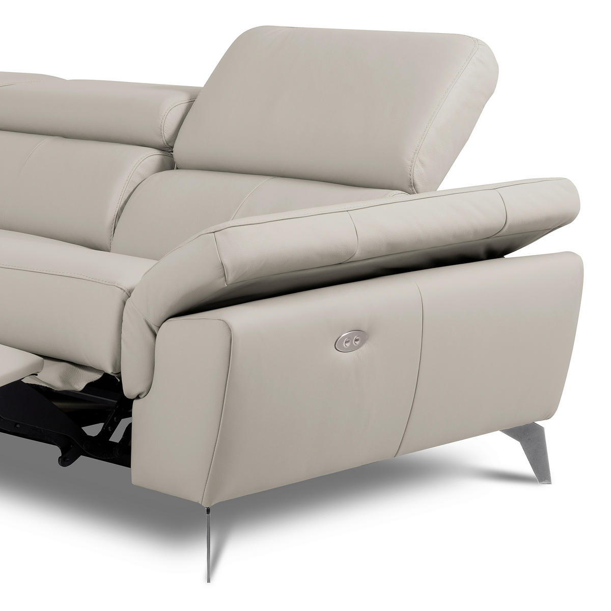 ECKSOFA Lederlook Echtleder Platinfarben  - Platinfarben/Chromfarben, Design, Leder/Textil (252/179cm) - Livetastic