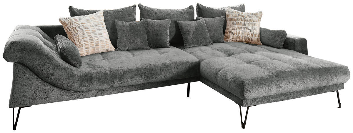 ECKSOFA GARDA Anthrazit Chenille Zierkissen, Rückenkissen, Nierenkissen, Rücken echt  - Anthrazit/Schwarz, KONVENTIONELL, Textil/Metall (192/310cm) - Livetastic